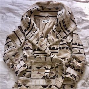 Southwest print shawl collar wrap coat